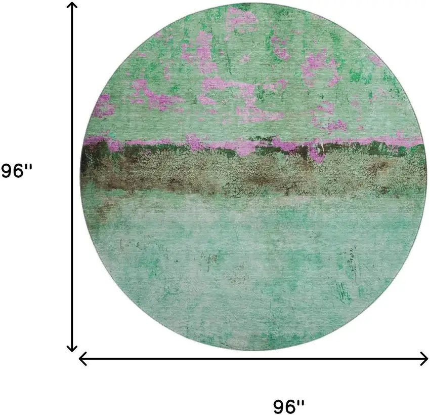 8' Green Teal And Pink Abstract Washable Round Rug With UV Protection Photo 9