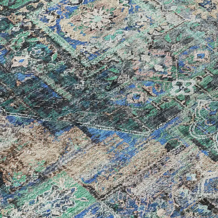 8' Green Teal Blue And Beige Round Medallion Washable Indoor Outdoor Area Rug Photo 6