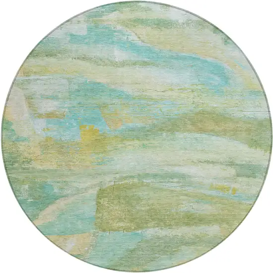 8' Green Teal Blue And Copper Round Abstract Washable Indoor Outdoor Area Rug Photo 1