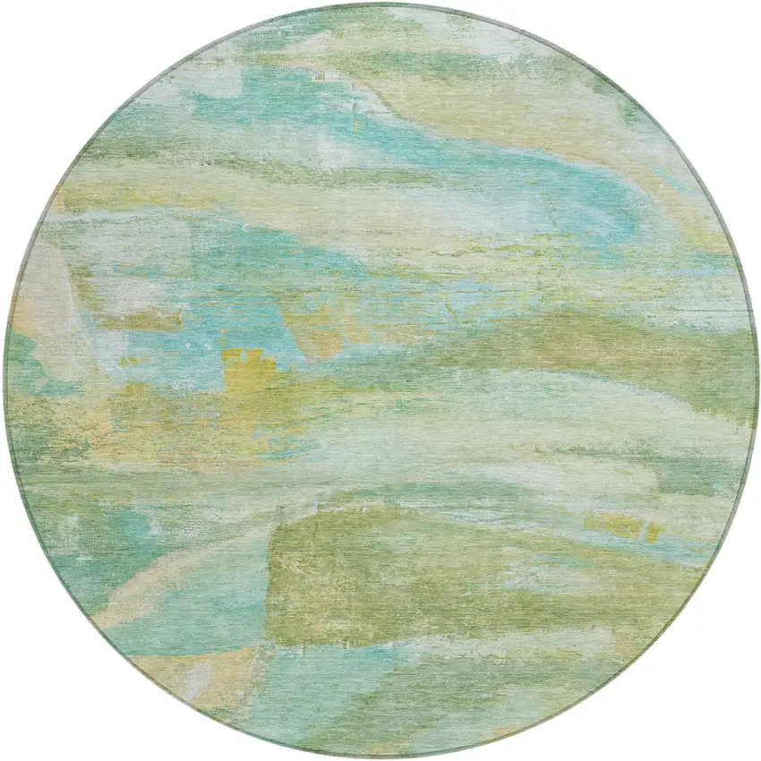 8' Green Teal Blue And Copper Round Abstract Washable Indoor Outdoor Area Rug Photo 1