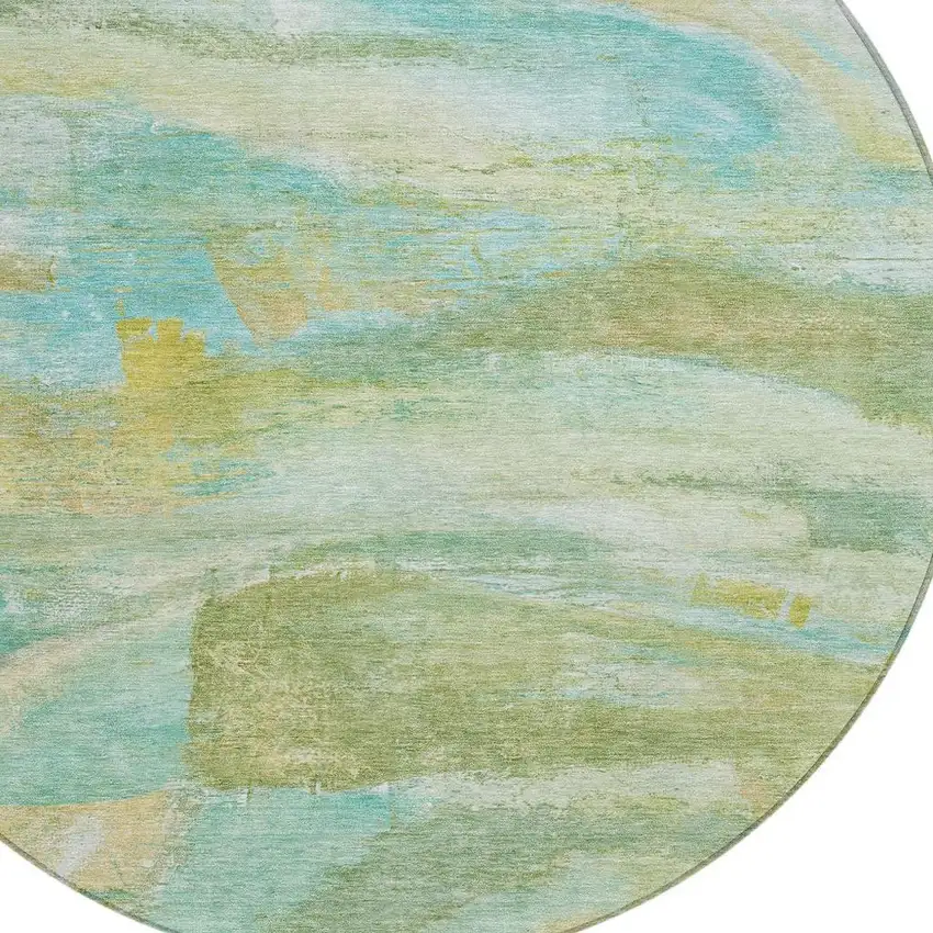 8' Green Teal Blue And Copper Round Abstract Washable Indoor Outdoor Area Rug Photo 4
