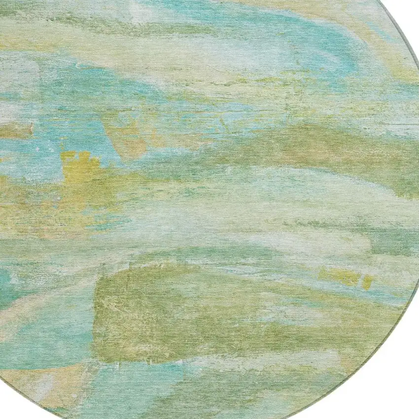 8' Green Teal Blue And Copper Round Abstract Washable Indoor Outdoor Area Rug Photo 8