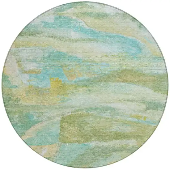 8' Green Teal Blue And Copper Round Abstract Washable Indoor Outdoor Area Rug Photo 3