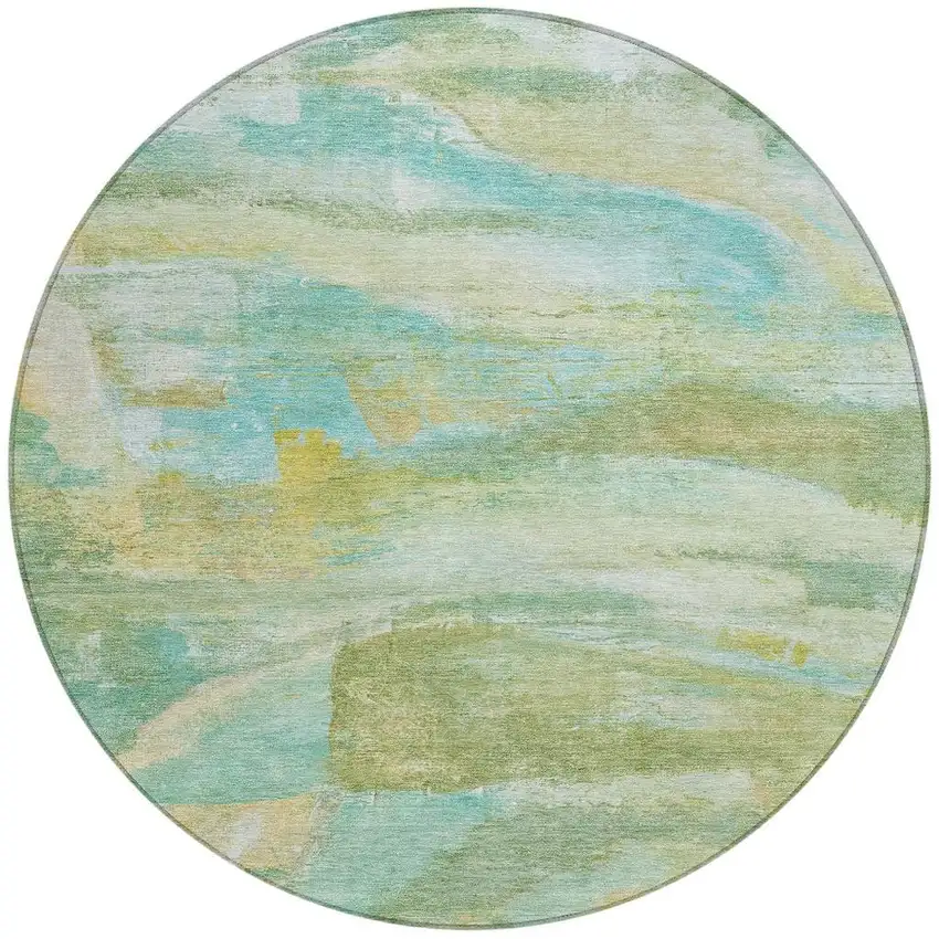 8' Green Teal Blue And Copper Round Abstract Washable Indoor Outdoor Area Rug Photo 3