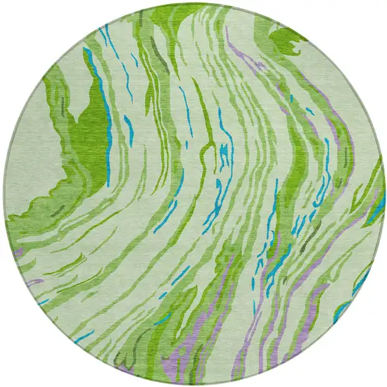 8' Green Teal Blue And Purple Round Abstract Washable Indoor Outdoor Area Rug Photo 2