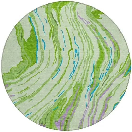 8' Green Teal Blue And Purple Round Abstract Washable Indoor Outdoor Area Rug Photo 5