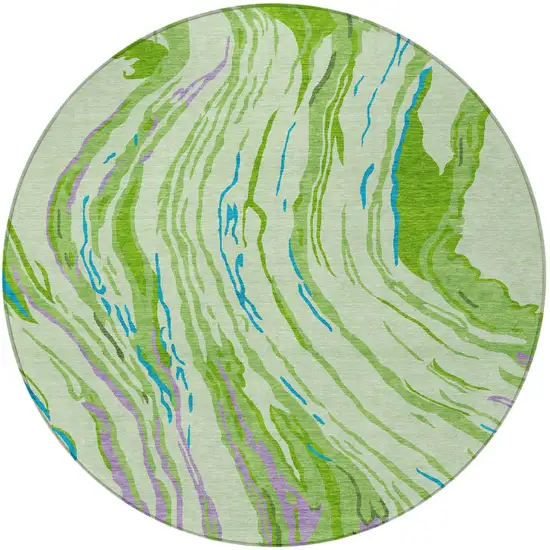 8' Green Teal Blue And Purple Round Abstract Washable Indoor Outdoor Area Rug Photo 6