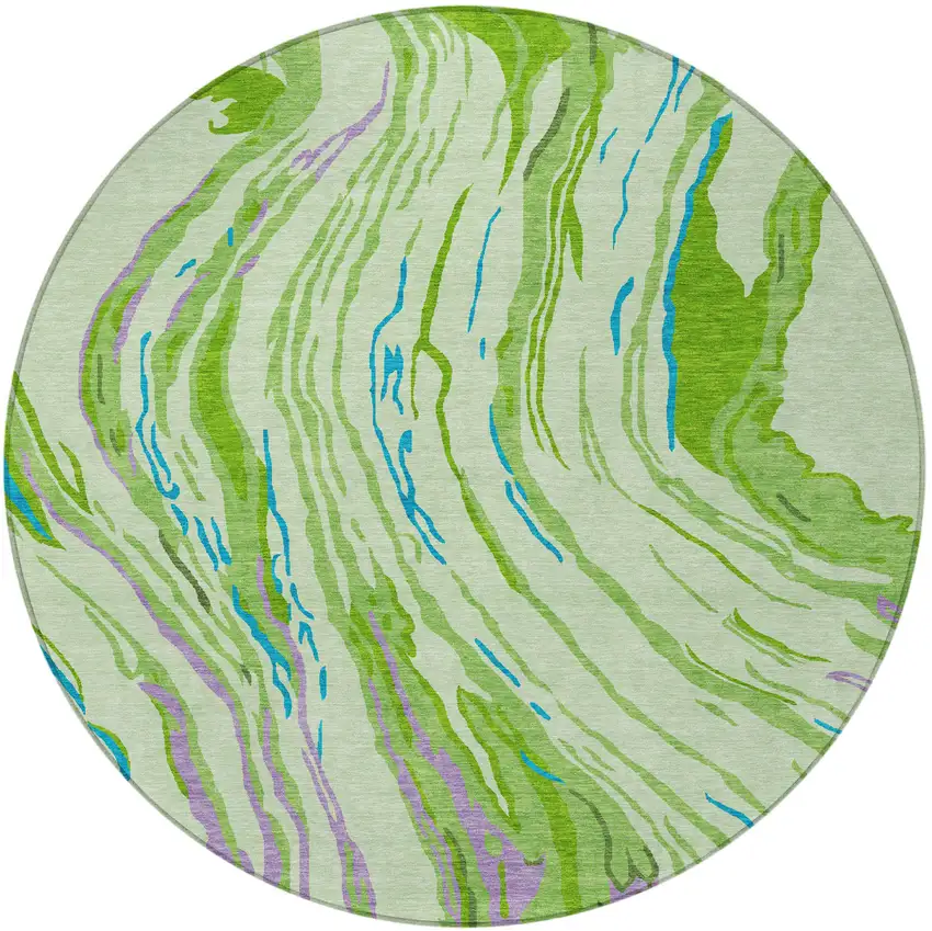 8' Green Teal Blue And Purple Round Abstract Washable Indoor Outdoor Area Rug Photo 6