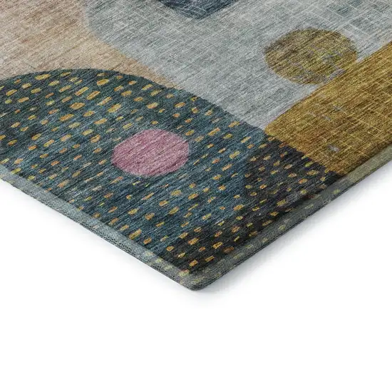 8' Green Teal Orange And Purple Geometric Washable Round Rug With UV Protection Photo 6