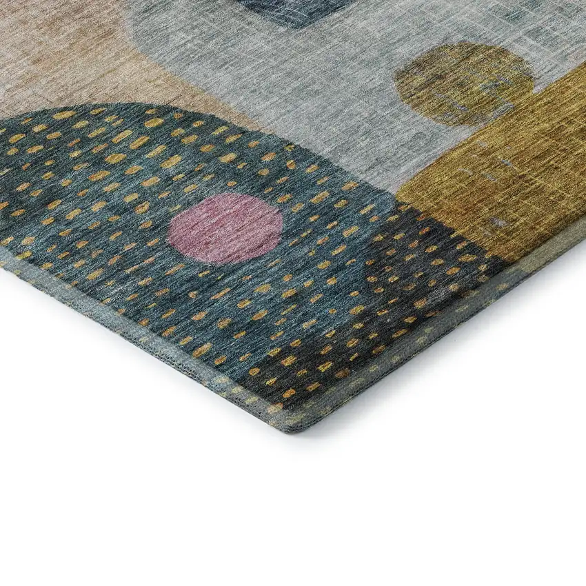 8' Green Teal Orange And Purple Geometric Washable Round Rug With UV Protection Photo 6