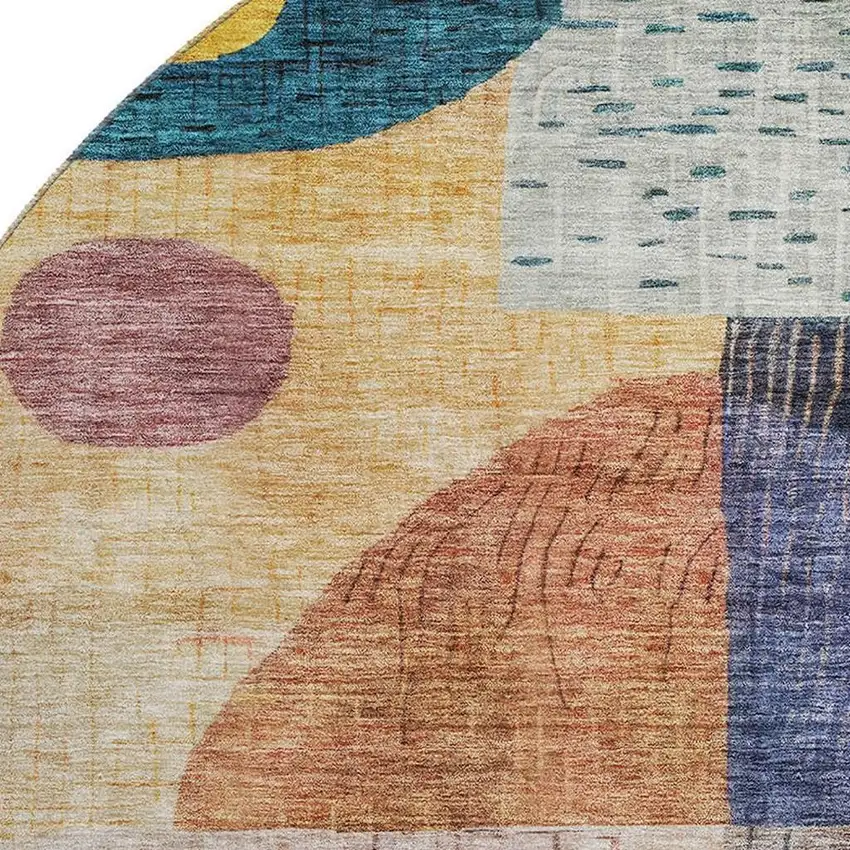 8' Green Teal Orange And Purple Geometric Washable Round Rug With UV Protection Photo 2