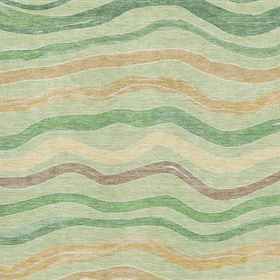 8' Green Wheat And Ivory Striped Washable Area Rug With UV Protection Photo 2