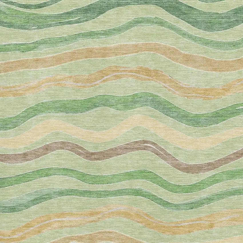 8' Green Wheat And Ivory Striped Washable Area Rug With UV Protection Photo 2