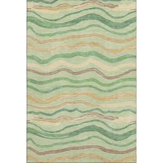 8' Green Wheat And Ivory Striped Washable Area Rug With UV Protection Photo 1