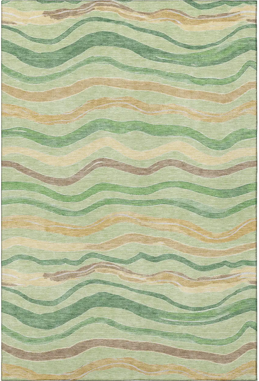 8' Green Wheat And Ivory Striped Washable Area Rug With UV Protection Photo 3