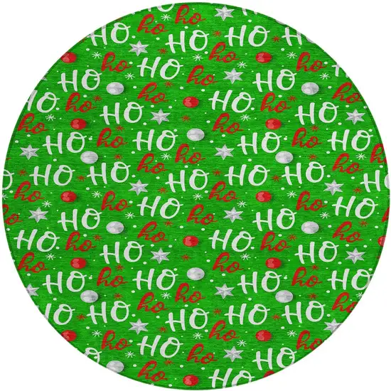 8' Green White And Red Round Polka Dot Washable Indoor Outdoor Area Rug Photo 3