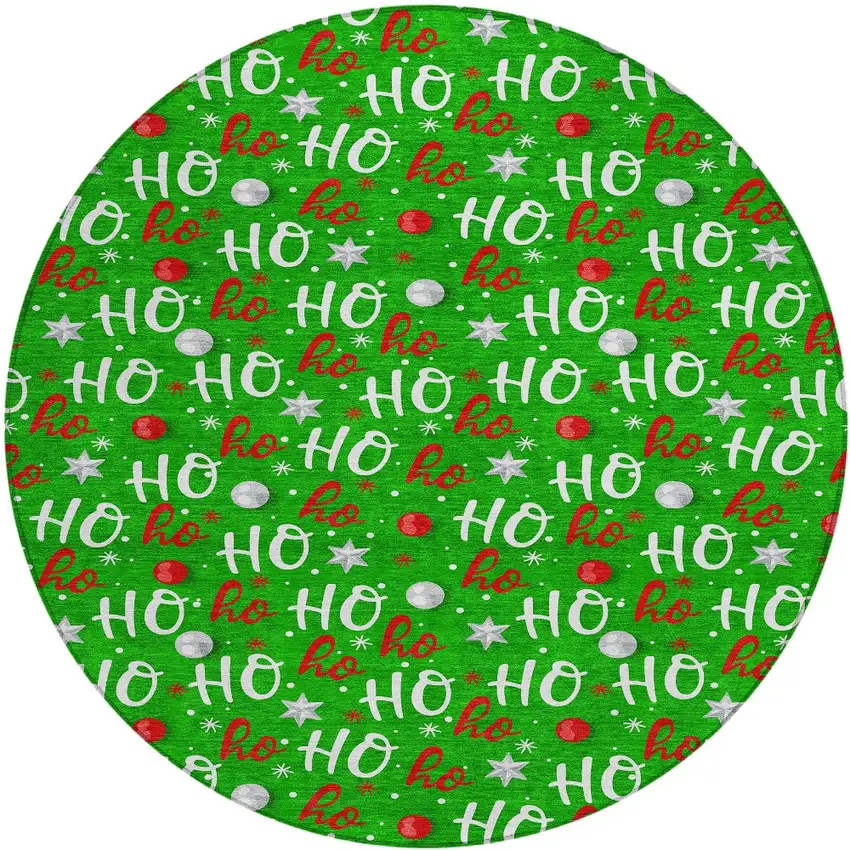 8' Green White And Red Round Polka Dot Washable Indoor Outdoor Area Rug Photo 3