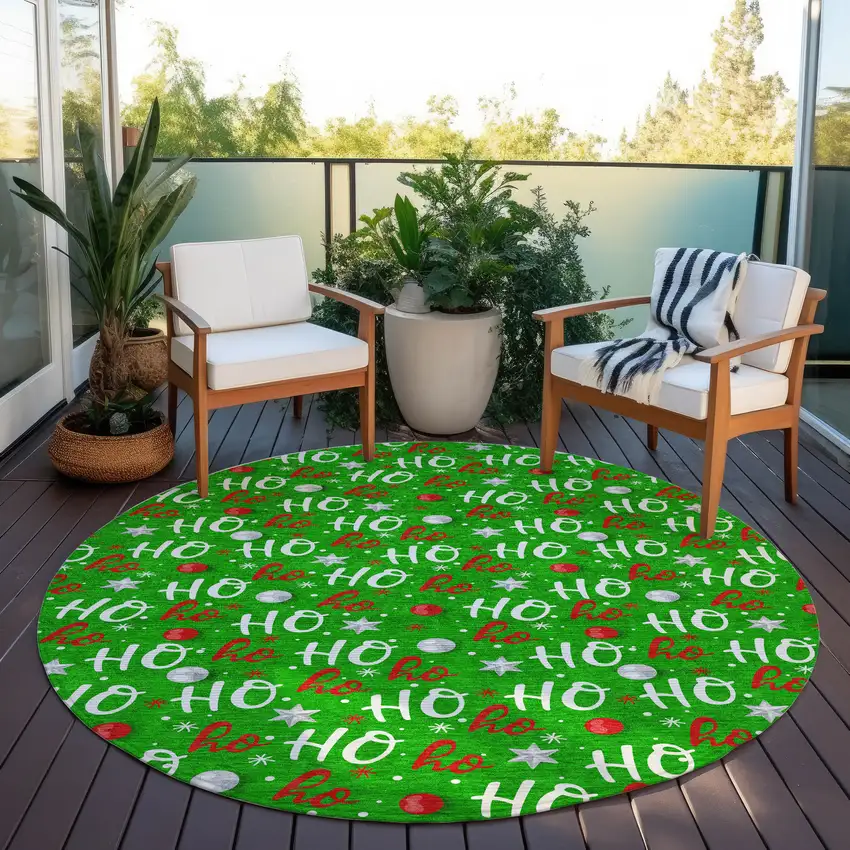 8' Green White And Red Round Polka Dot Washable Indoor Outdoor Area Rug Photo 5
