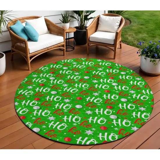 8' Green White And Red Round Polka Dot Washable Indoor Outdoor Area Rug Photo 2