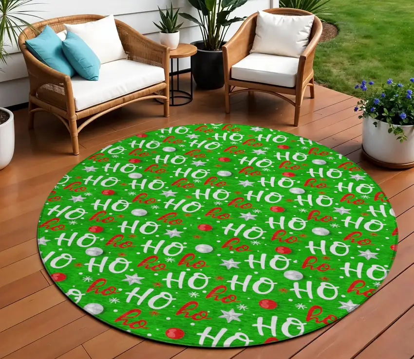8' Green White And Red Round Polka Dot Washable Indoor Outdoor Area Rug Photo 2