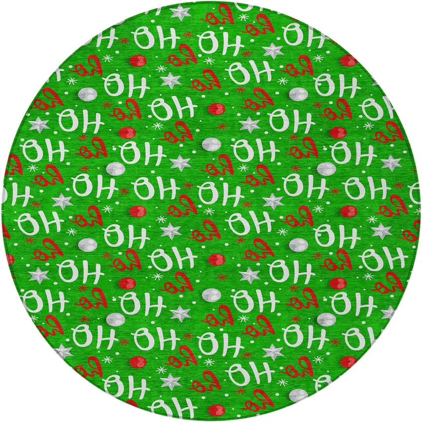 8' Green White And Red Round Polka Dot Washable Indoor Outdoor Area Rug Photo 4