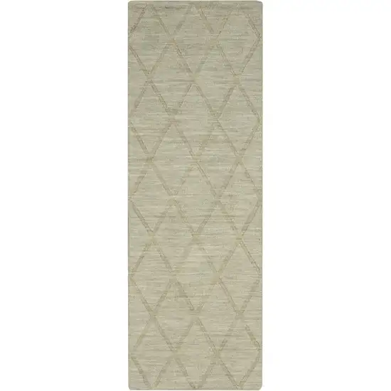 6' Green Wool Geometric Hand Woven Runner Rug Photo 2
