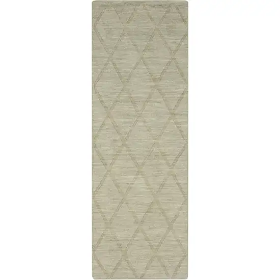 6' Green Wool Geometric Hand Woven Runner Rug Photo 3