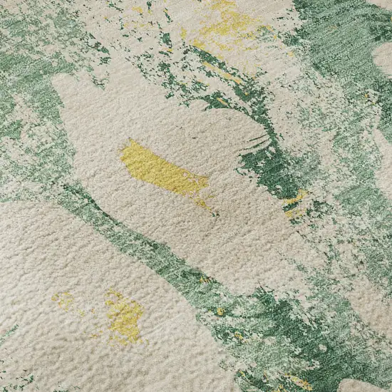 8' Green Yellow And Ivory Floral Washable Round Rug With UV Protection Photo 9