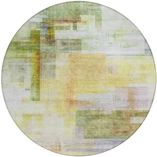 8' Green Yellow And Purple Round Abstract Washable Indoor Outdoor Area Rug Photo 2