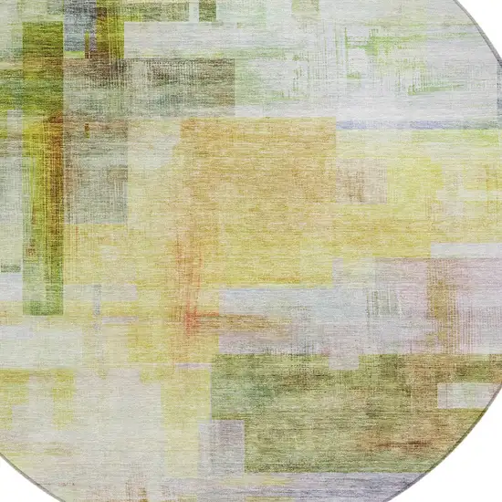 8' Green Yellow And Purple Round Abstract Washable Indoor Outdoor Area Rug Photo 6