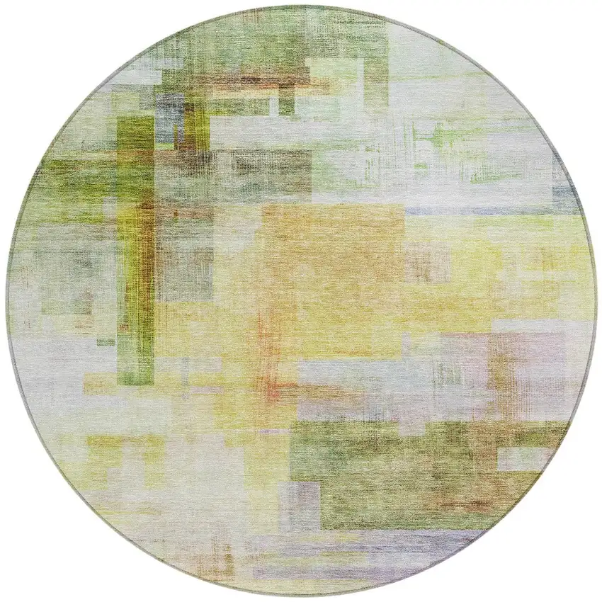 8' Green Yellow And Purple Round Abstract Washable Indoor Outdoor Area Rug Photo 7