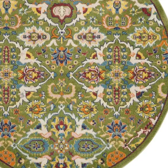 5' Green Yellow Blue and Red Round Floral Power Loom Area Rug Photo 4