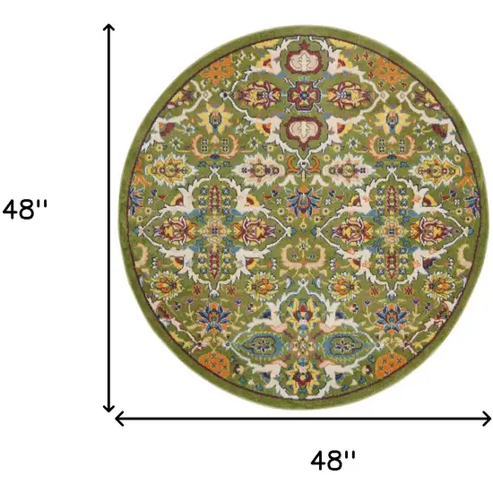 4' Green Yellow Blue and Red Round Floral Power Loom Area Rug Photo 3