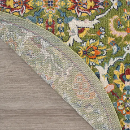 4' Green Red And Orange Floral Medallion Round Rug Photo 9