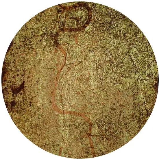 8' Green and Brown Round Abstract Non Skid Area Rug Photo 2