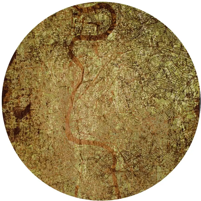 8' Green and Brown Round Abstract Non Skid Area Rug Photo 2