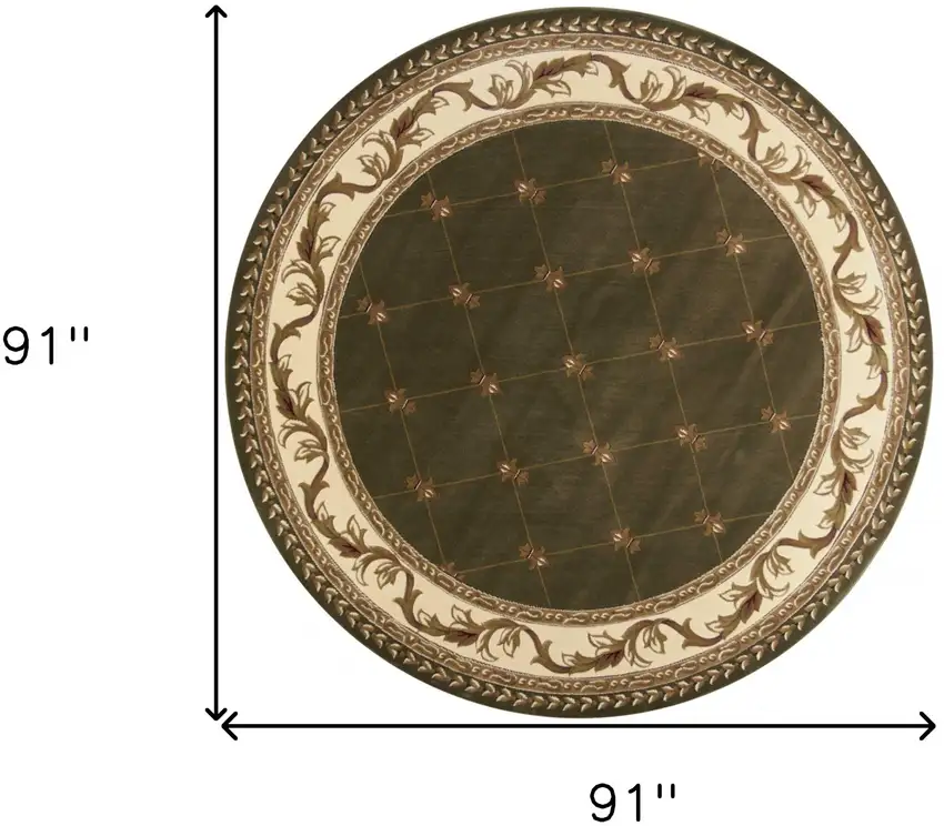 8' Green and Brown Round Oriental Area Rug Photo 5