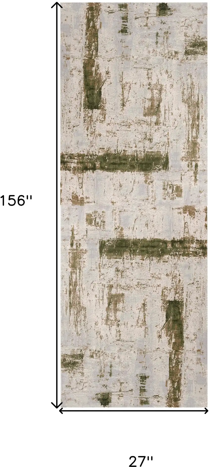 13' Green and Ivory Abstract Power Loom Distressed Runner Rug Photo 3