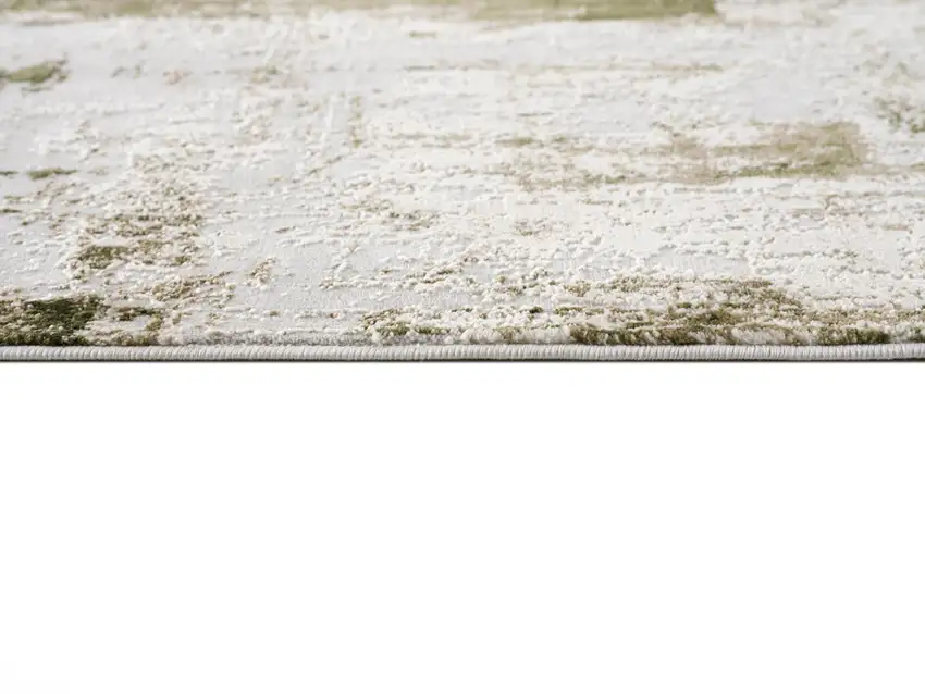 13' Green and Ivory Abstract Power Loom Distressed Runner Rug Photo 7