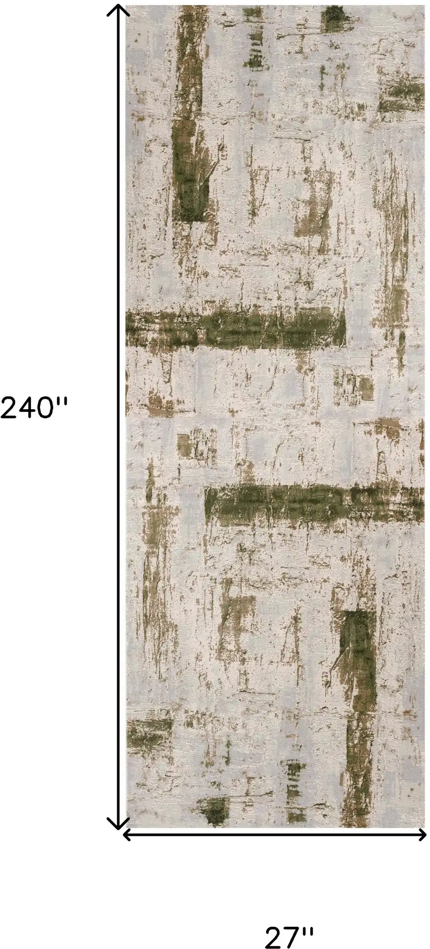 20' Green and Ivory Abstract Power Loom Distressed Runner Rug Photo 3