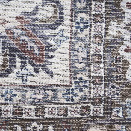 8' Green and Ivory Floral Power Loom Distressed Washable Runner Rug Photo 3