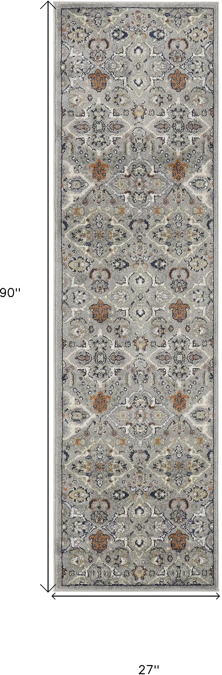 8' Green and Ivory Floral Power Loom Runner Rug Photo 7