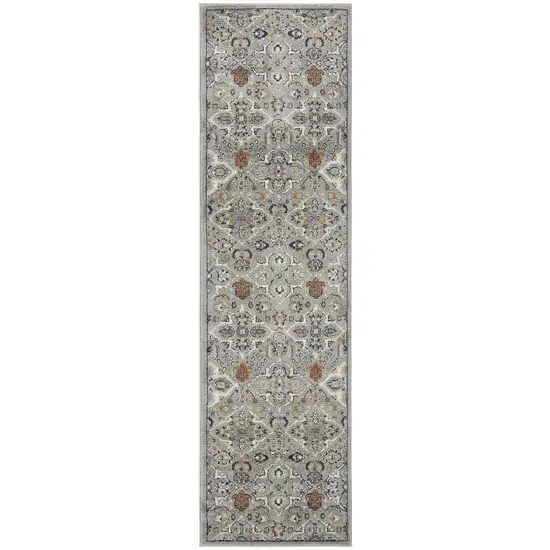 8' Green and Ivory Floral Power Loom Runner Rug Photo 2