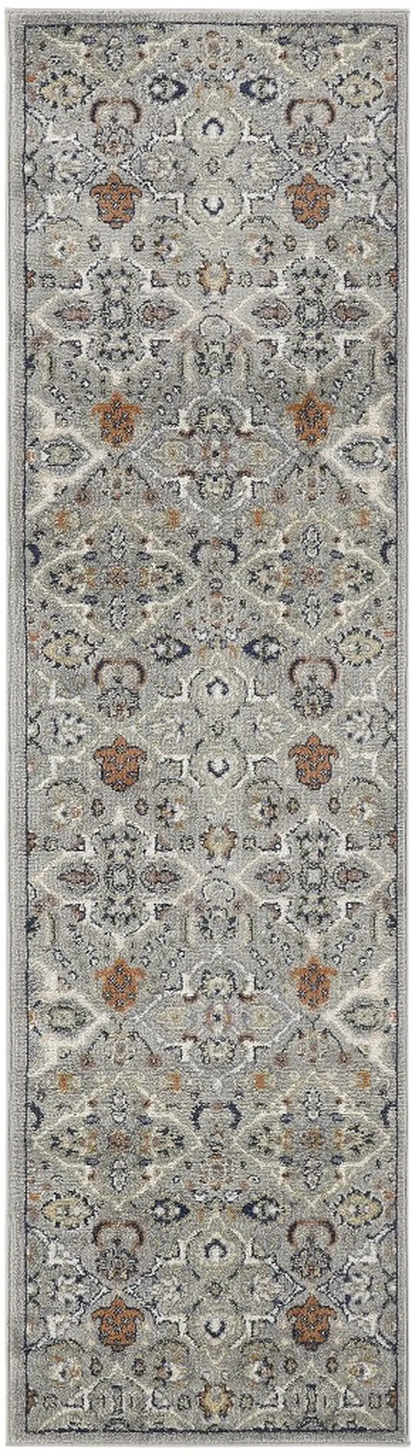8' Green and Ivory Floral Power Loom Runner Rug Photo 2