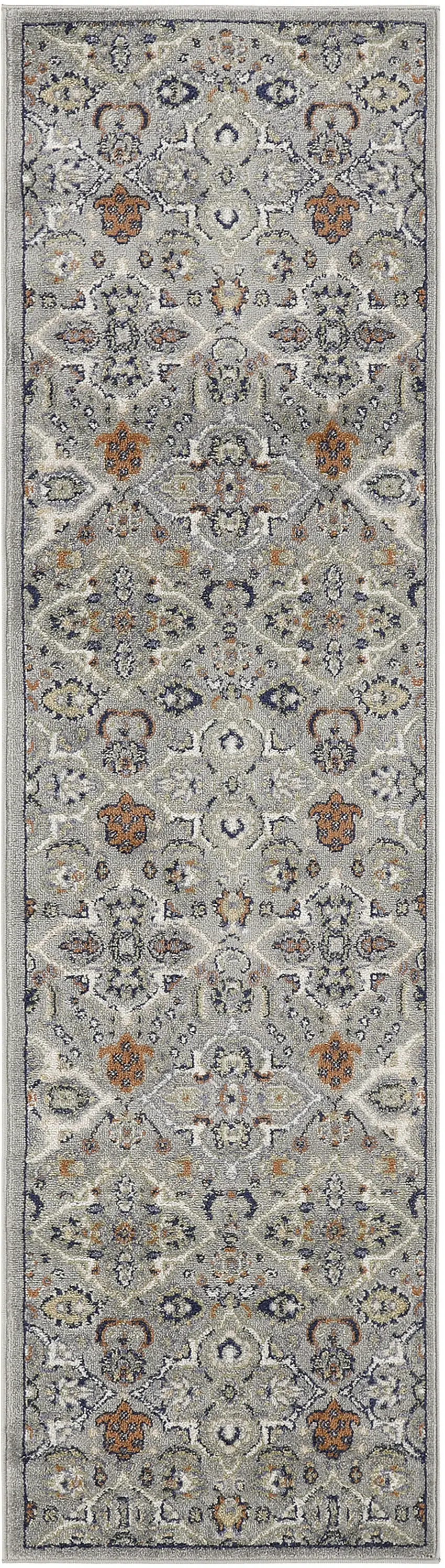 8' Green and Ivory Floral Power Loom Runner Rug Photo 1