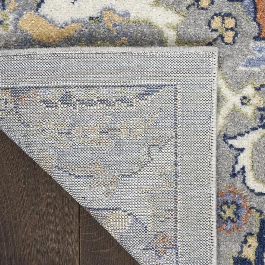 8' Green and Ivory Floral Power Loom Runner Rug Photo 9