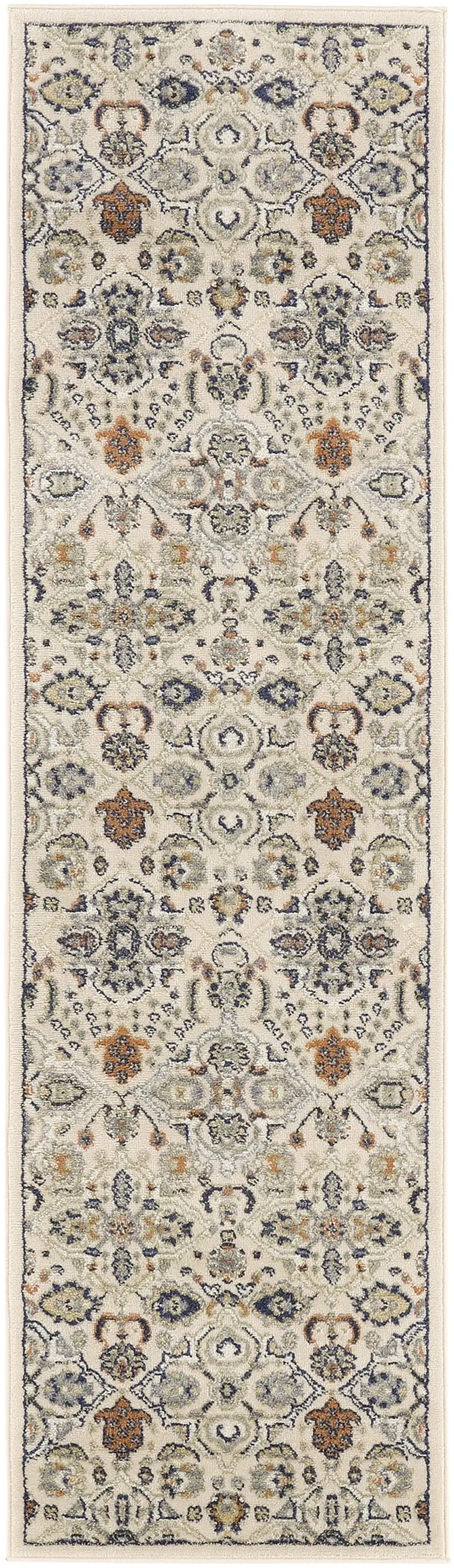 8' Green and Ivory Floral Power Loom Runner Rug Photo 1