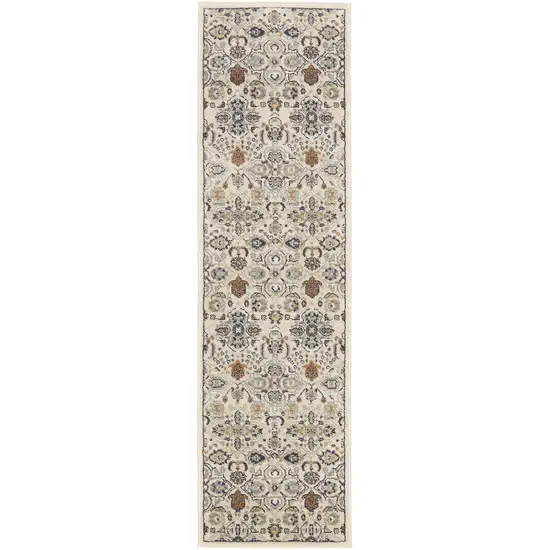 8' Green and Ivory Floral Power Loom Runner Rug Photo 6