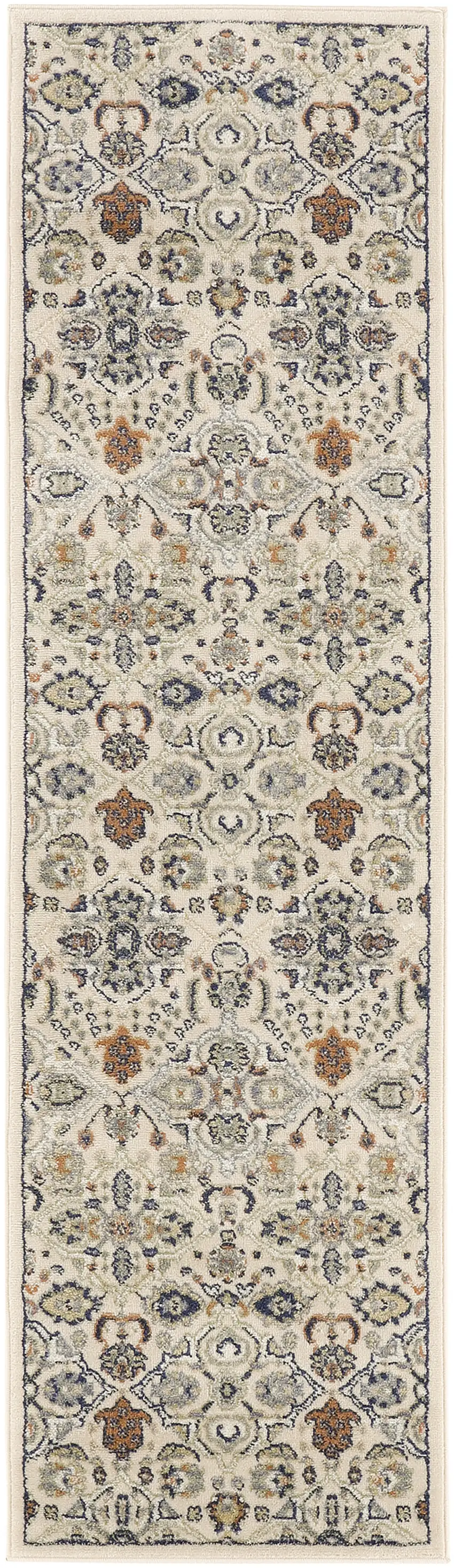 8' Green and Ivory Floral Power Loom Runner Rug Photo 6