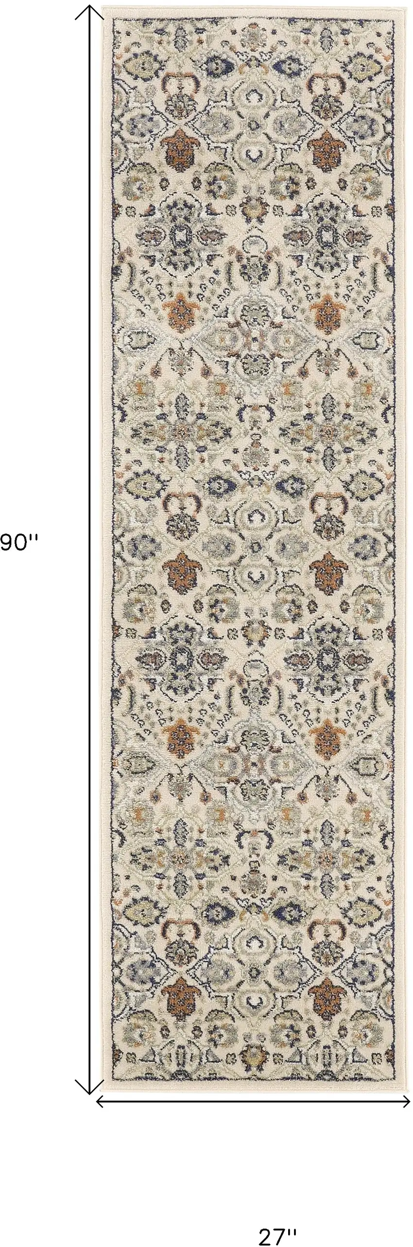 8' Green and Ivory Floral Power Loom Runner Rug Photo 8